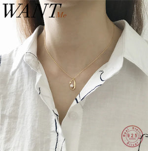 925 Sterling Silver Pearl Chain Choker Necklace for Women