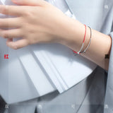 925 Silver Curved Tube Bracelet Red Rope Tibetan Buddhist Bangle
