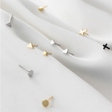 925 Silver Mini Love Star Cross Triangle Stud Earrings