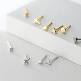925 Silver Mini Love Star Cross Triangle Stud Earrings