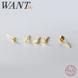 925 Silver Mini Love Star Cross Triangle Stud Earrings
