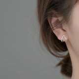 925 Silver Geometric Love Hollow Stud Earrings Women Jewelry