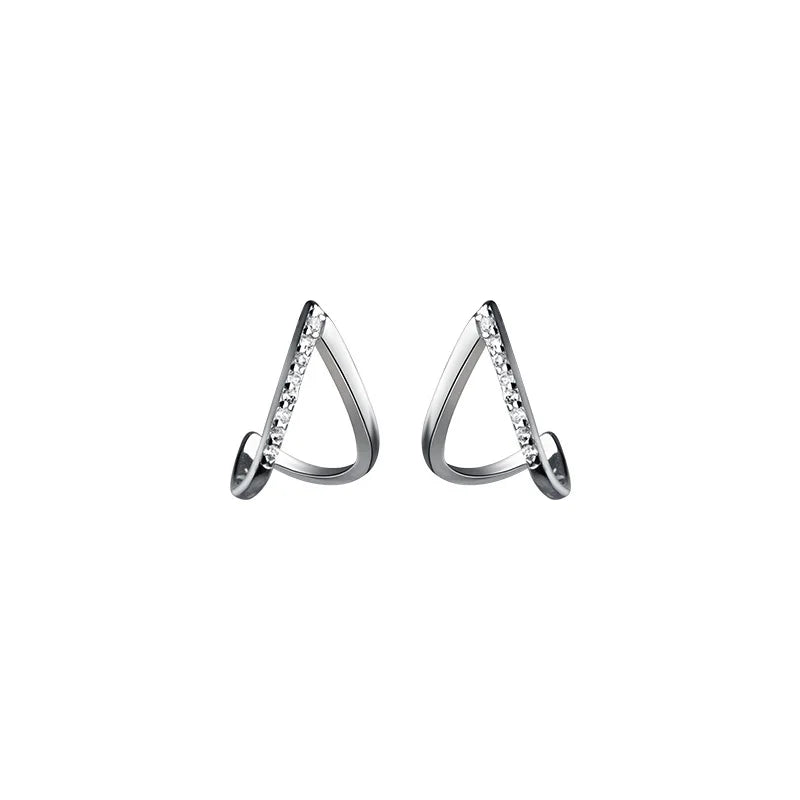 925 Silver Geometric Love Hollow Stud Earrings Women Jewelry