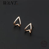 925 Silver Geometric Love Hollow Stud Earrings Women Jewelry