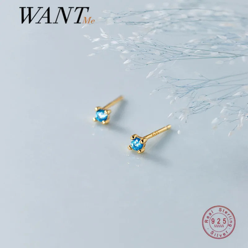 925 Sterling Silver Zircon Mini Stud Earrings Women Teen Students Jewelry