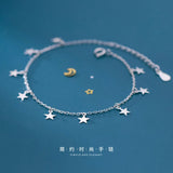 925 Silver Star Dangle Chain Bracelet for Women