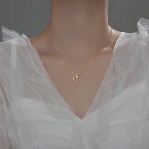 925 Silver Star Moon Charm Necklace for Women