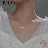 925 Silver Star Moon Charm Necklace for Women
