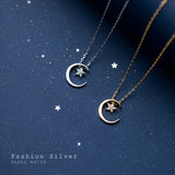 925 Silver Star Moon Charm Necklace for Women