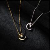 925 Silver Star Moon Charm Necklace for Women
