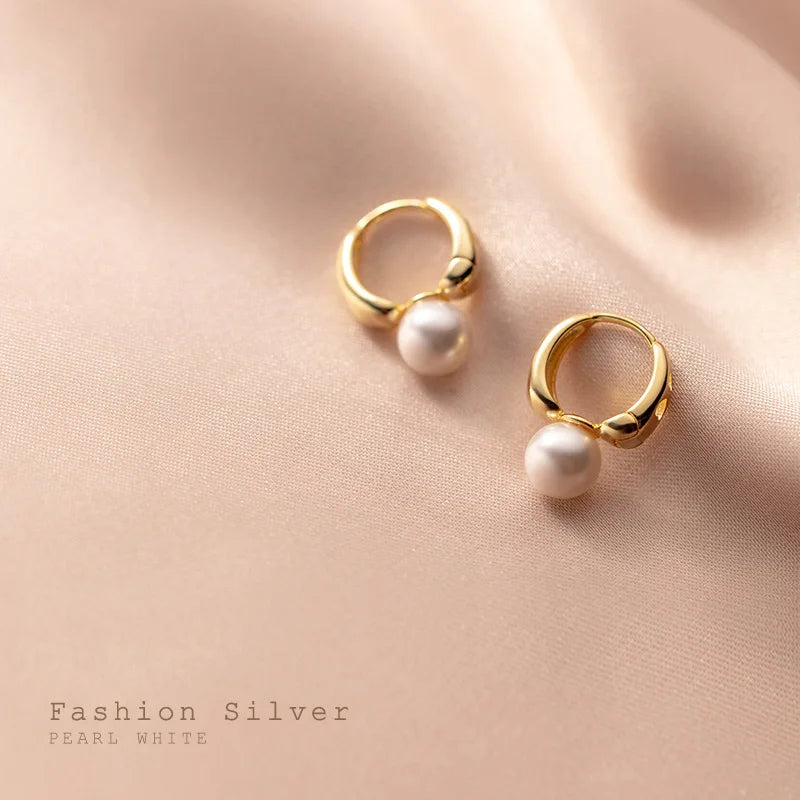925 Silver Buckle Pearl Stud Earrings Minimalist Wedding Jewelry