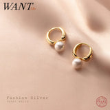 925 Silver Buckle Pearl Stud Earrings Minimalist Wedding Jewelry