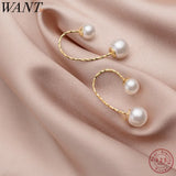 925 Sterling Silver Pearl Line Studs Earrings for Women
