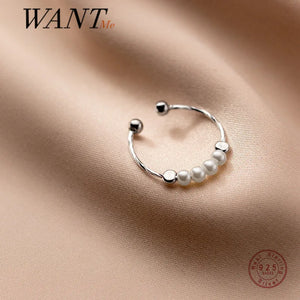 925 Sterling Silver Pearl Bead Finger Ring for Women