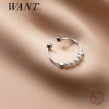 925 Sterling Silver Pearl Bead Finger Ring for Women