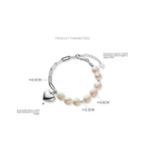 925 Silver Baroque Pearl Cuban Link Bracelet Love Heart for Women Couple