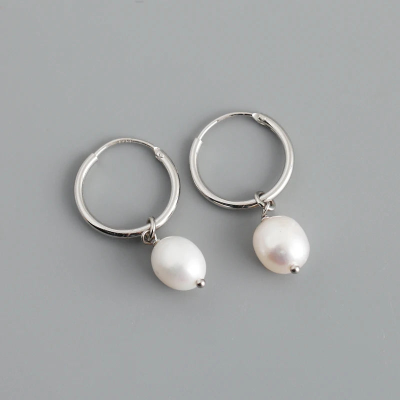 925 Silver Pearl Hanging Stud Earrings Gothic Charming