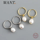 925 Silver Pearl Hanging Stud Earrings Gothic Charming