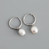 925 Silver Pearl Hanging Stud Earrings Gothic Charming