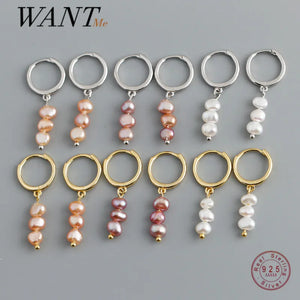 925 Silver Freshwater Pearl Stud Earrings Bohemian Jewelry