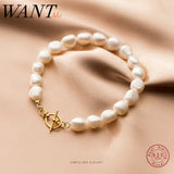 925 Silver Freshwater Baroque Pearl Charm Bracelet for Women