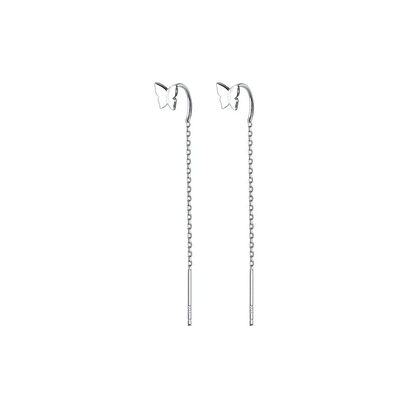 925 Silver Butterfly Tassel Ear Line Earrings for Women