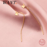 925 Silver Butterfly Tassel Ear Line Earrings for Women
