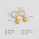 925 Silver Zircon Sunflower Stud Earrings for Women