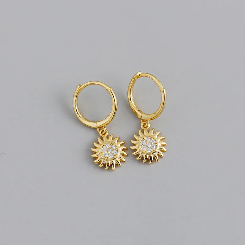 925 Silver Zircon Sunflower Stud Earrings for Women