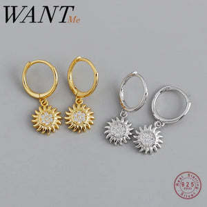925 Silver Zircon Sunflower Stud Earrings for Women