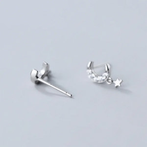 925 Silver Zircon Star Moon Stud Earrings for Women Party Piercing