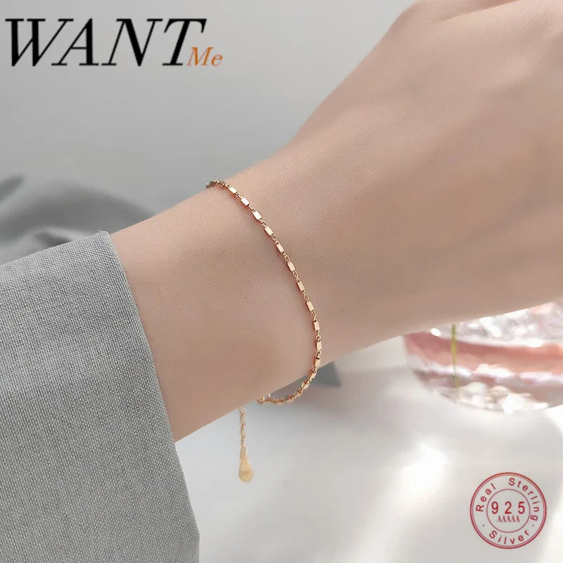 925 Silver Geometric Cuban Chain Bracelet for Women