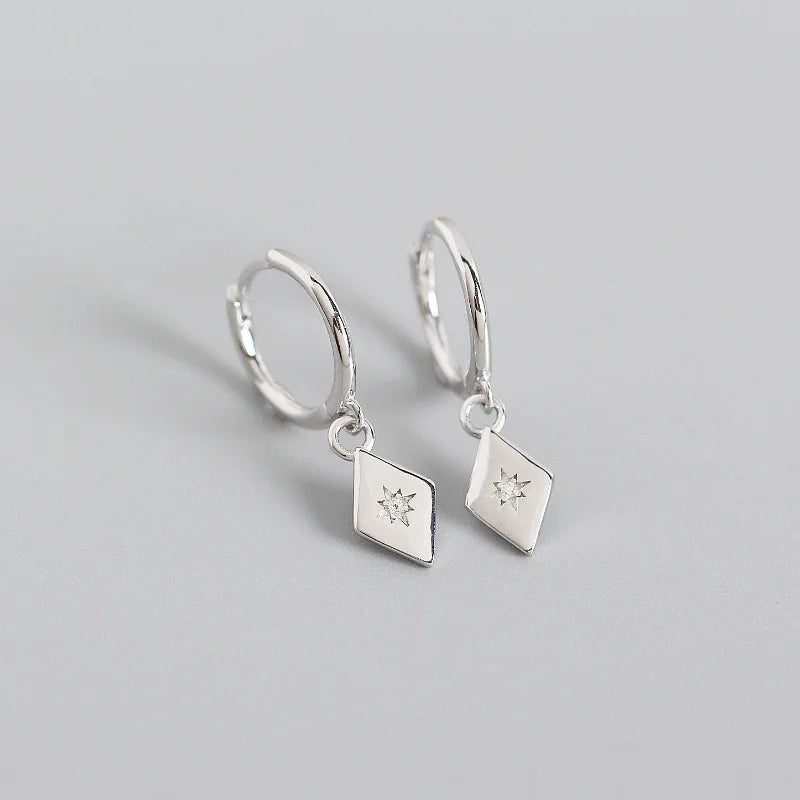 925 Silver Geometric Zircon Stud Earrings for Women Bohemian Party Jewelry