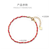 Minimalist Bead Wave Wrap Red Rope Charm Bracelet 925 Sterling Silver