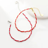 Minimalist Bead Wave Wrap Red Rope Charm Bracelet 925 Sterling Silver