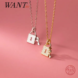 S925 Zircon Key Lock Pendant Chain Necklace for Women