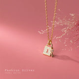 S925 Zircon Key Lock Pendant Chain Necklace for Women
