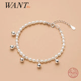 S925 Baroque Pearl Bell Charm Bracelet for Women
