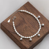 S925 Baroque Pearl Bell Charm Bracelet for Women