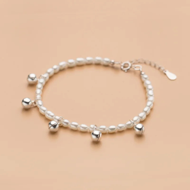 S925 Baroque Pearl Bell Charm Bracelet for Women