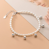 S925 Baroque Pearl Bell Charm Bracelet for Women