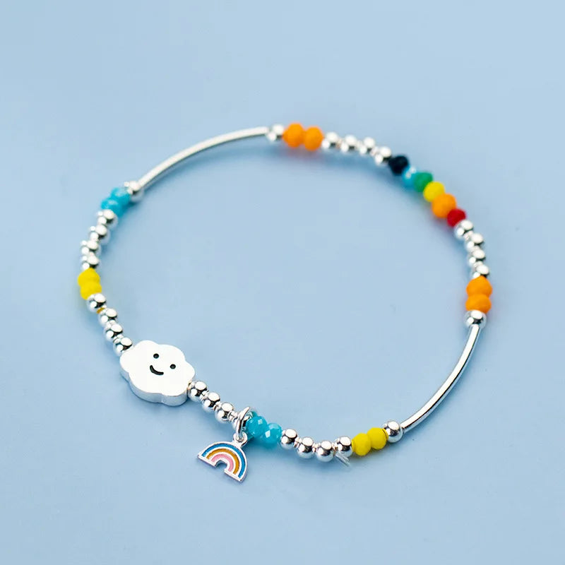 Rainbow Bangle 925 Sterling Silver Charm Bracelet for Women