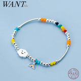 Rainbow Bangle 925 Sterling Silver Charm Bracelet for Women