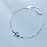 925 Silver Aircraft Bracelet Zircon Charm Airplane Bangle