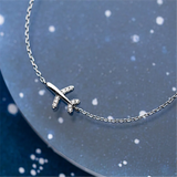 925 Silver Aircraft Bracelet Zircon Charm Airplane Bangle