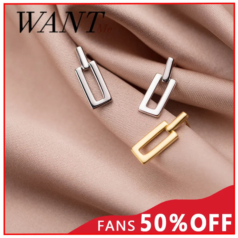 925 Silver Square Stud Earrings for Women Party Jewelry