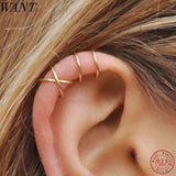 Minimalist Double Ear Cuff Clip-On Earrings 925 Sterling Silver