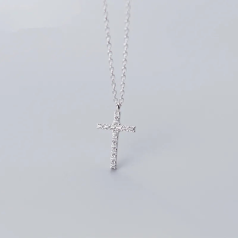 925 Sterling Silver CZ Cross Pendant Necklace Women's Fine Jewelry