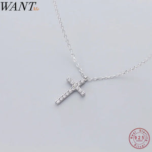 925 Sterling Silver CZ Cross Pendant Necklace Women's Fine Jewelry