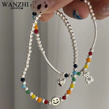 925 Silver Beads Smiley Face Bracelet Party Jewelry